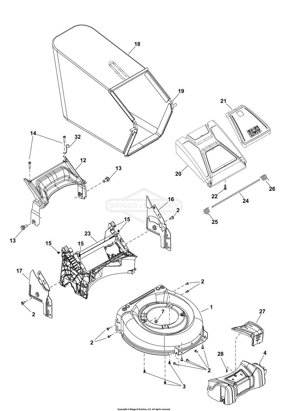 Deck Group Diagram and Parts List for 2691807-00  Briggs and Stratton Lawn Mower